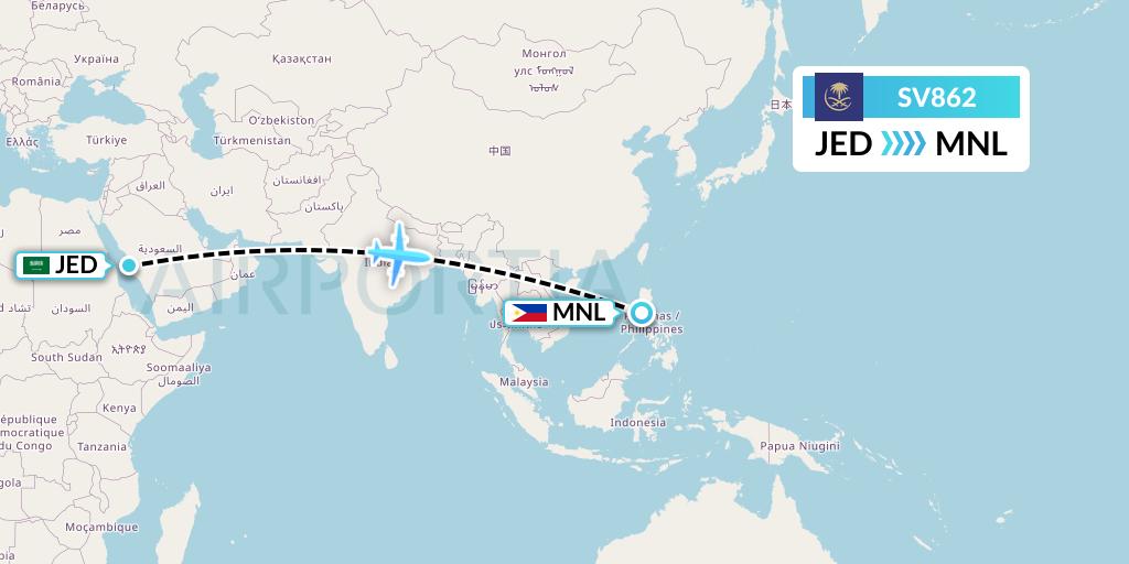 SV862 Saudi Arabian Airlines Flight Map: Jeddah to Manila