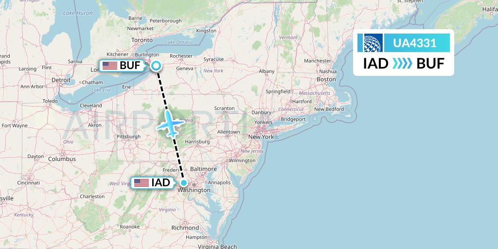 UA4331 United Airlines Flight Map: Washington to Buffalo