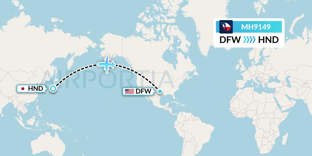 MH9149 Malaysia Airlines Flight Map: Dallas to Tokyo