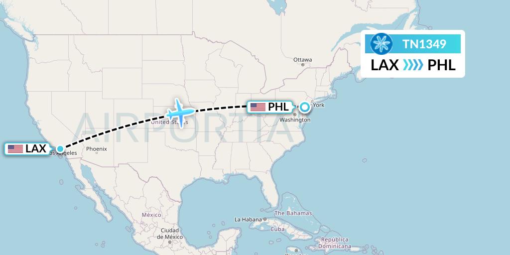 TN1349 Air Tahiti Nui Flight Map: Los Angeles to Philadelphia