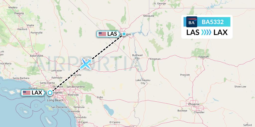 BA5332 British Airways Flight Map: Las Vegas to Los Angeles