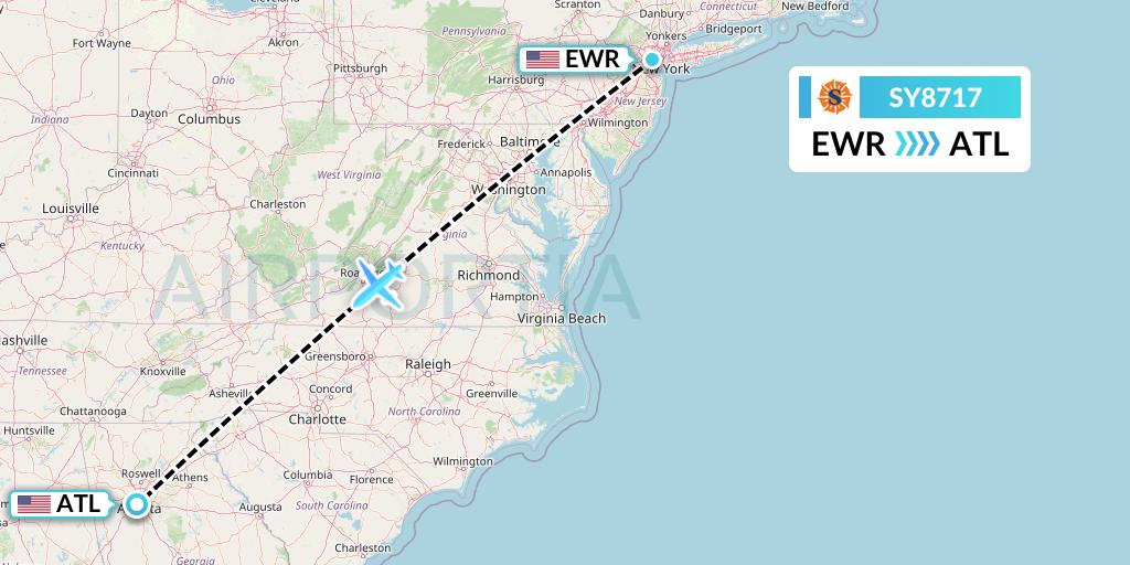 SY8717 Sun Country Airlines Flight Map: New York to Atlanta