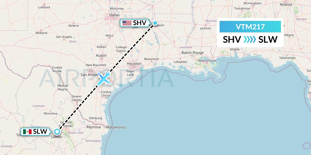 VTM217 Aeronaves TSM Flight Map: Shreveport to Saltillo