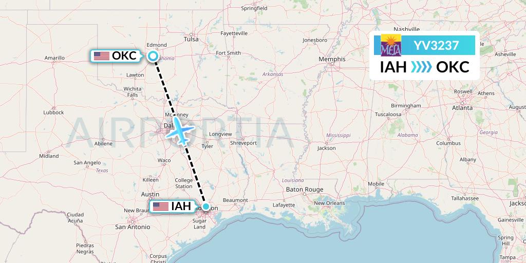 YV3237 Mesa Airlines Flight Map: Houston to Oklahoma City