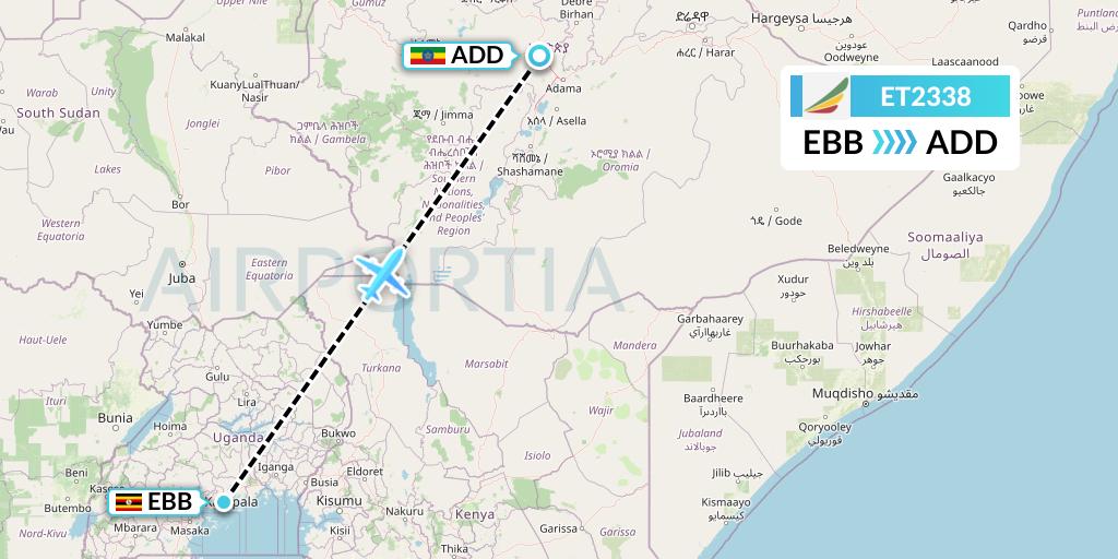 ET2338 Ethiopian Airlines Flight Map: Entebbe to Addis Ababa