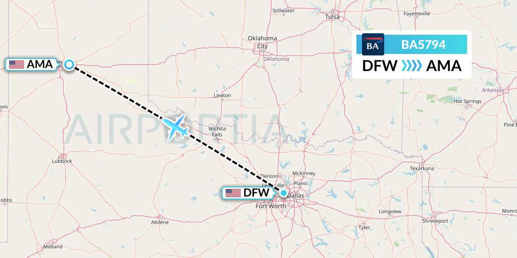 BA5794 British Airways Flight Map: Dallas to Amarillo