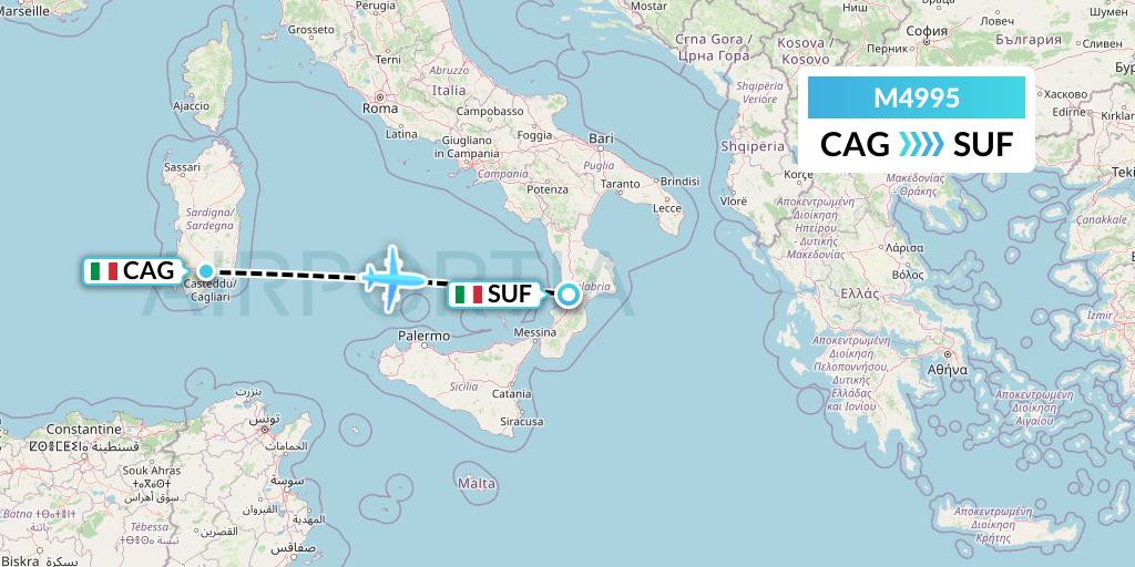 M4995 Mistral Air Flight Map: Cagliari to Lamezia Terme