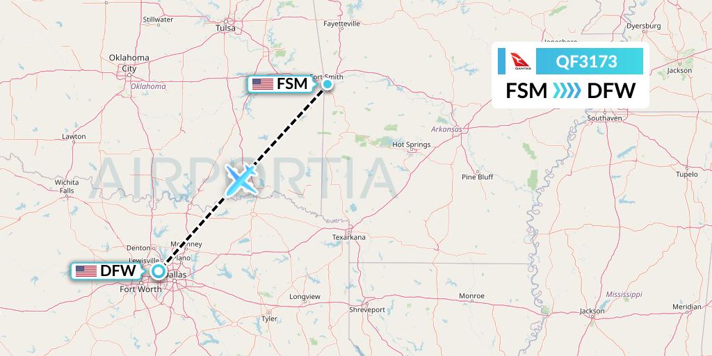 QF3173 Qantas Flight Map: Fort Smith to Dallas
