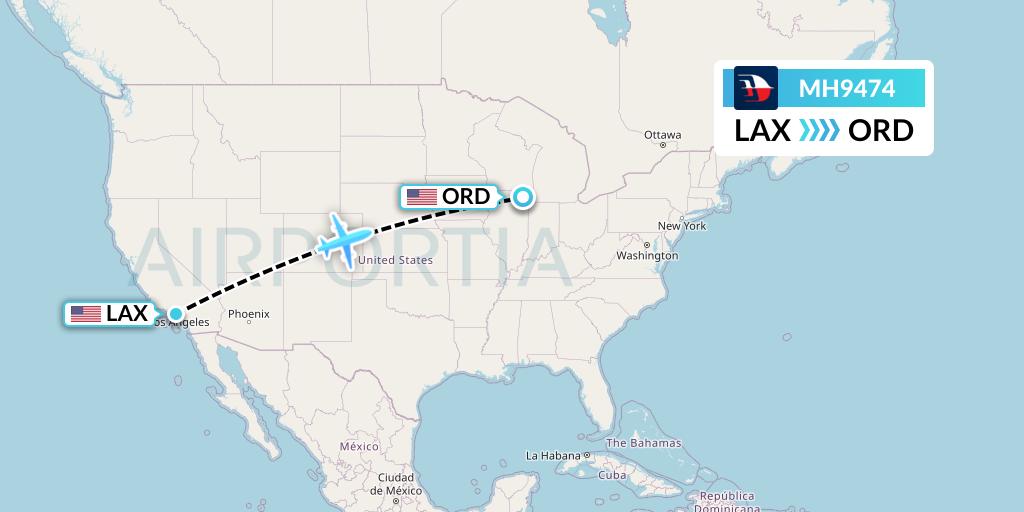 MH9474 Malaysia Airlines Flight Map: Los Angeles to Chicago