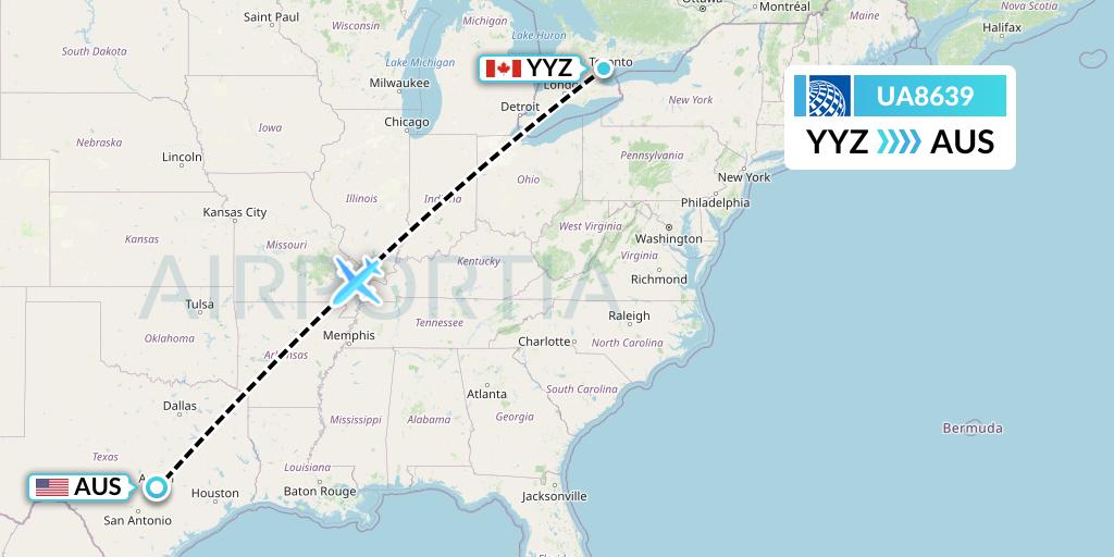 UA8639 United Airlines Flight Map: Toronto to Austin