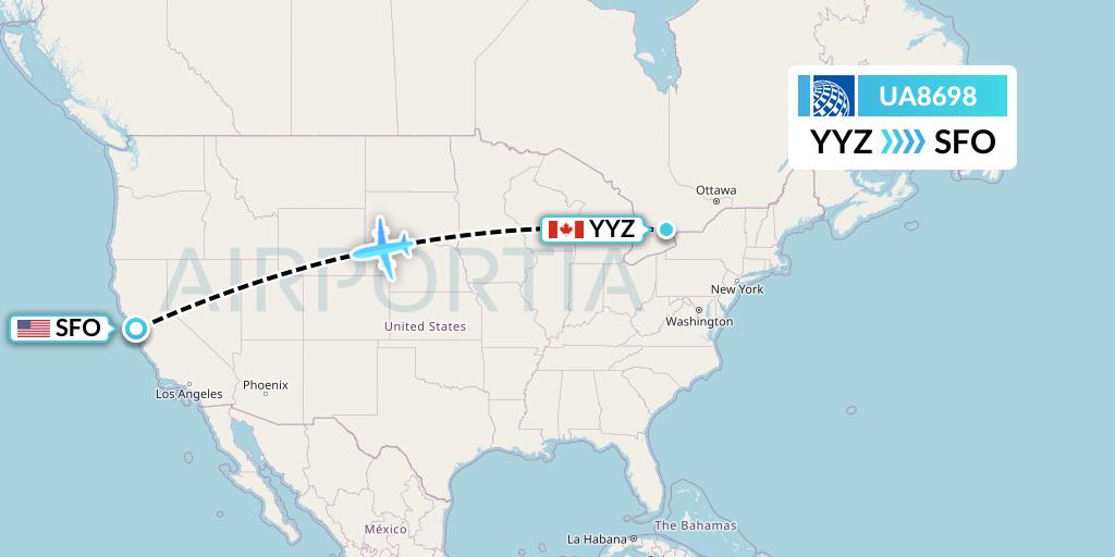 UA8698 United Airlines Flight Map: Toronto to San Francisco