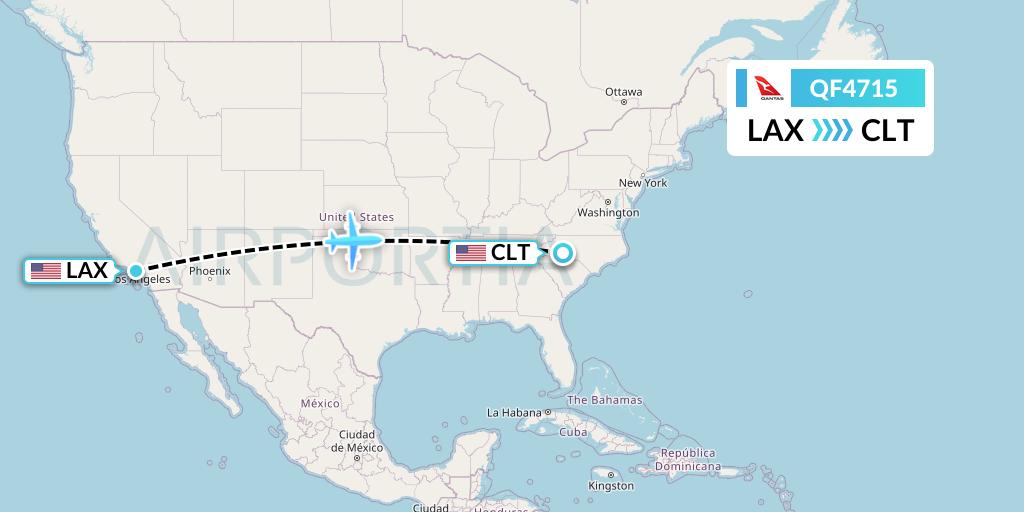 QF4715 Qantas Flight Map: Los Angeles to Charlotte