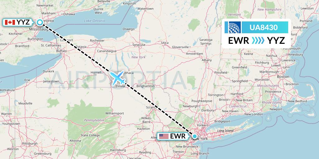 UA8430 United Airlines Flight Map: New York to Toronto