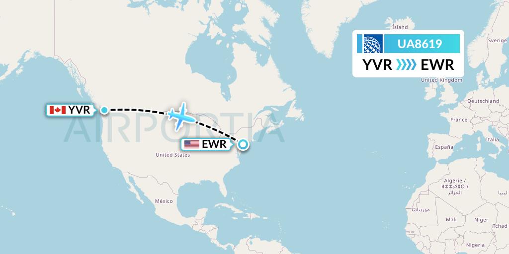 UA8619 United Airlines Flight Map: Vancouver to New York
