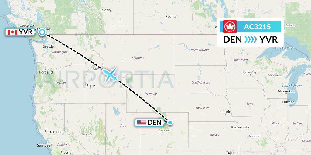 AC3215 Air Canada Flight Map: Denver to Vancouver