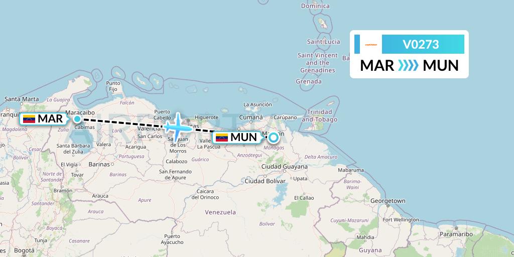 V0273 Conviasa Flight Map: Maracaibo to Maturin