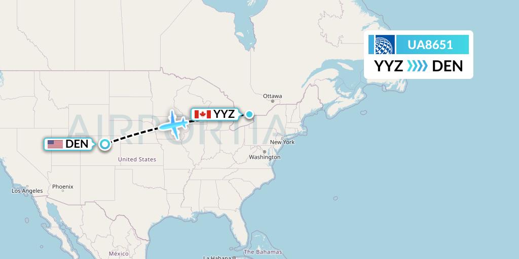 UA8651 United Airlines Flight Map: Toronto to Denver
