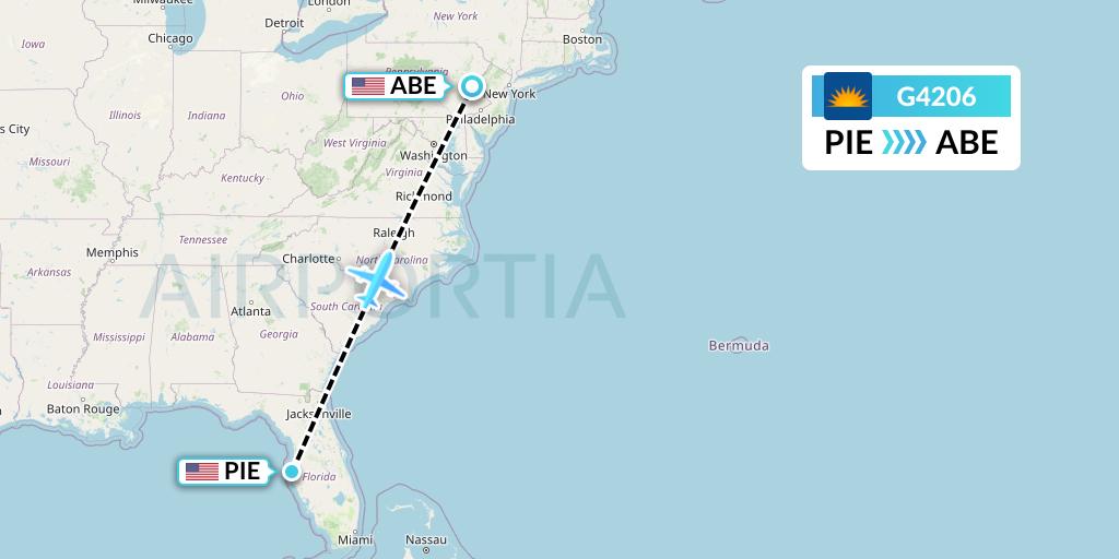 G4206 Allegiant Air Flight Map: St. Petersburg to Allentown