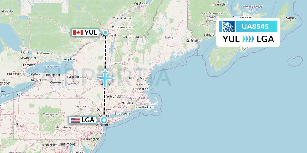 UA8545 United Airlines Flight Map: Montreal to New York