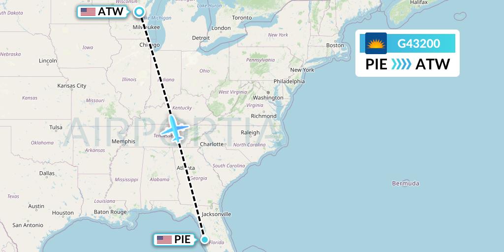 G43200 Allegiant Air Flight Map: St. Petersburg to Appleton