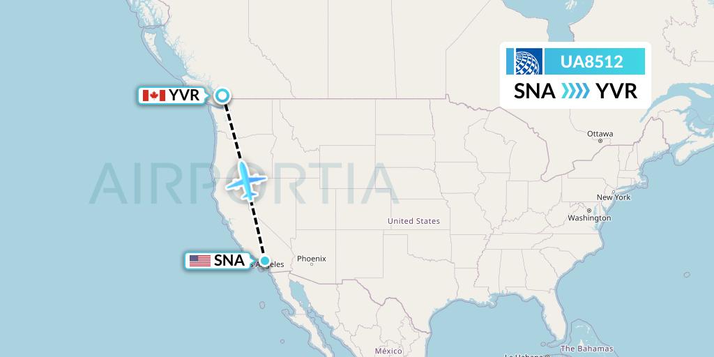 UA8512 United Airlines Flight Map: Orange County to Vancouver