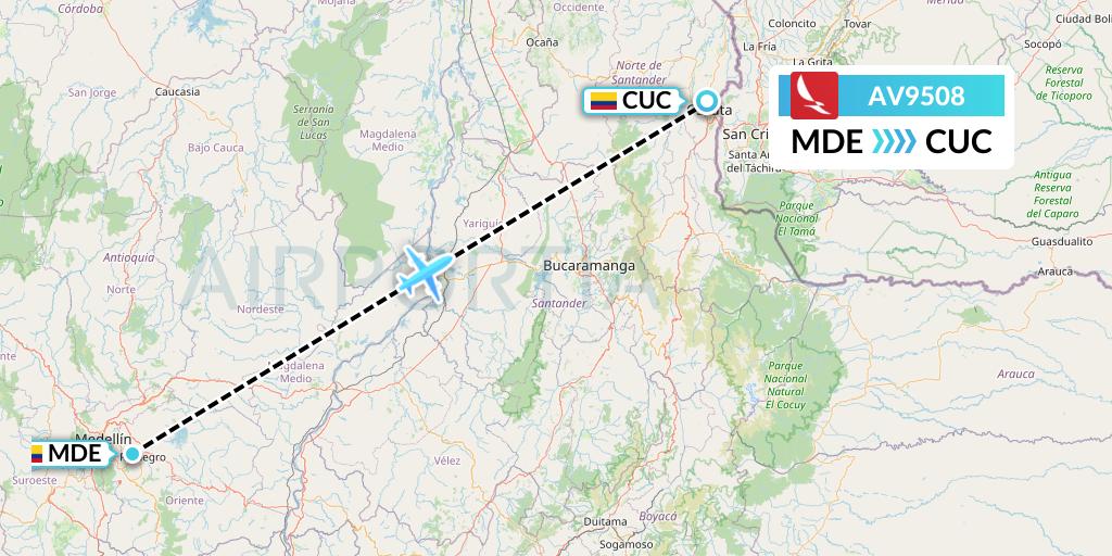 AV9508 Avianca Flight Map: Medellin to Cucuta