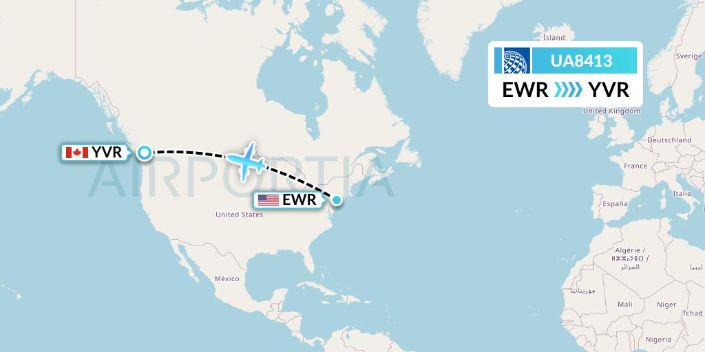 UA8413 United Airlines Flight Map: New York to Vancouver