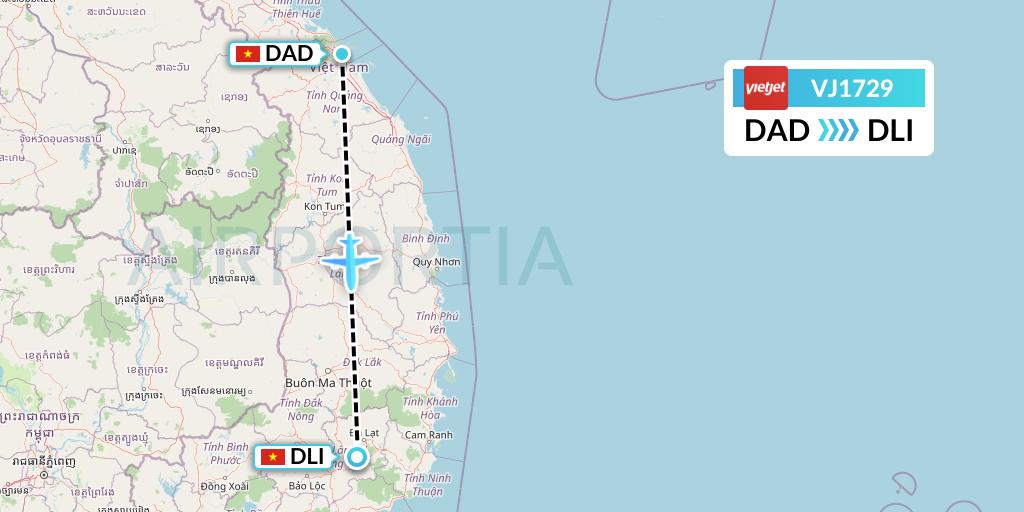VJ1729 VietJet Air Flight Map: Da Nang to Da Lat