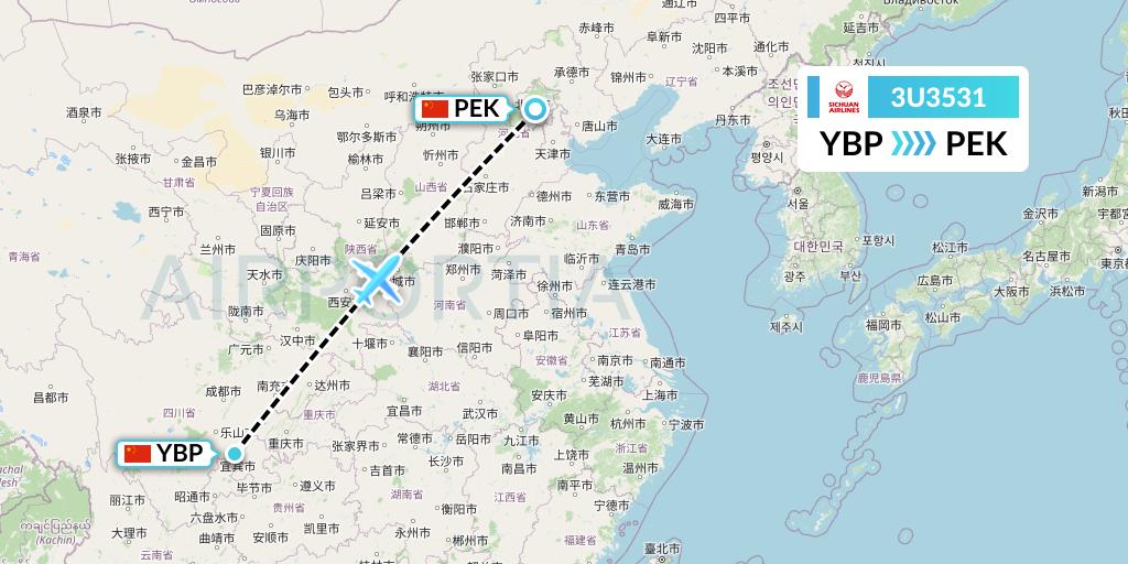 3U3531 Sichuan Airlines Flight Map: Yibin to Beijing