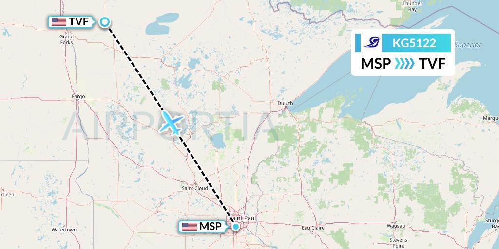 KG5122 Key Lime Air Flight Map: Minneapolis to Thief River Falls