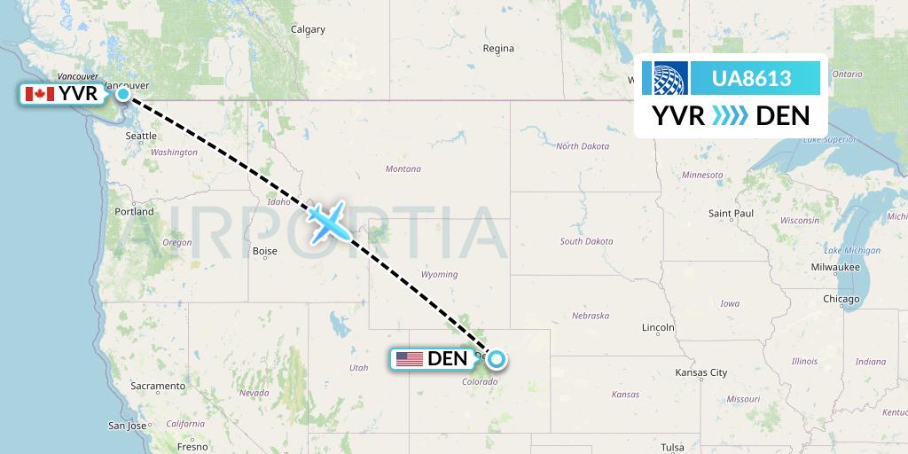 UA8613 United Airlines Flight Map: Vancouver to Denver