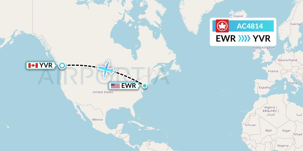 AC4814 Air Canada Flight Map: New York to Vancouver