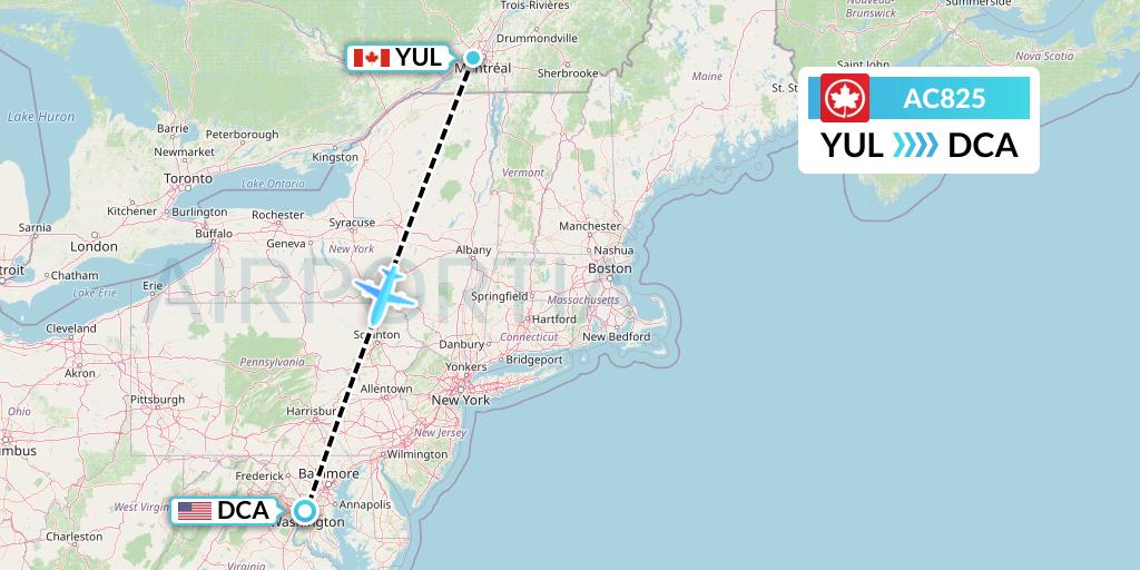 AC825 Air Canada Flight Map: Montreal to Washington