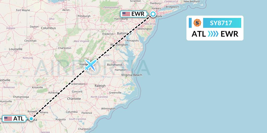 SY8717 Sun Country Airlines Flight Map: Atlanta to New York
