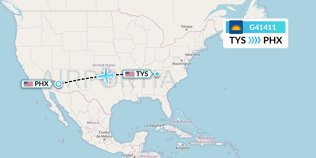 G41411 Allegiant Air Flight Map: Knoxville to Phoenix