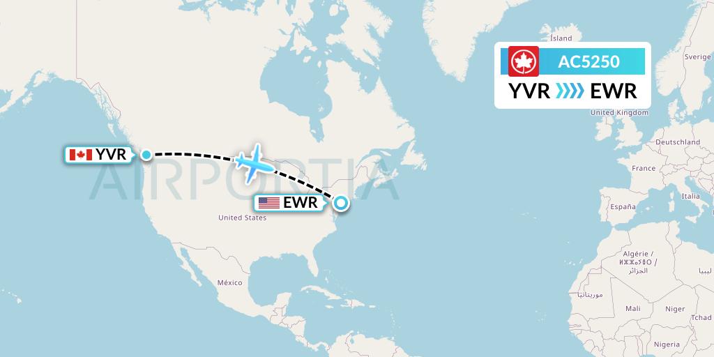 AC5250 Air Canada Flight Map: Vancouver to New York