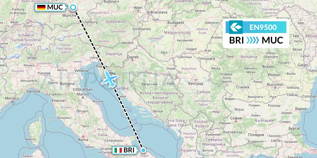 EN9500 Air Dolomiti Flight Map: Bari to Munich