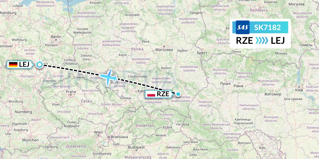 SK7182 SAS Flight Map: Rzeszow to Leipzig