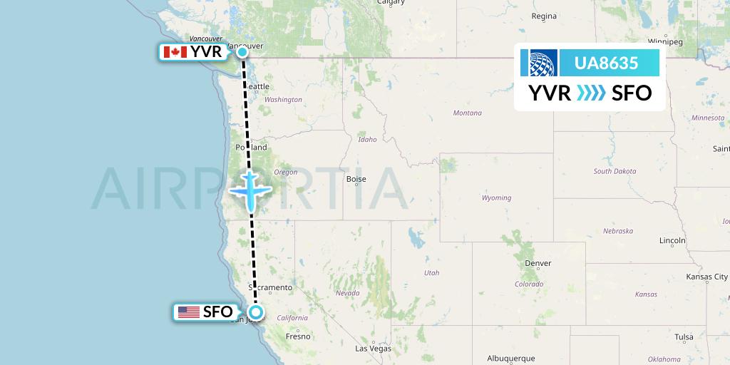 UA8635 United Airlines Flight Map: Vancouver to San Francisco