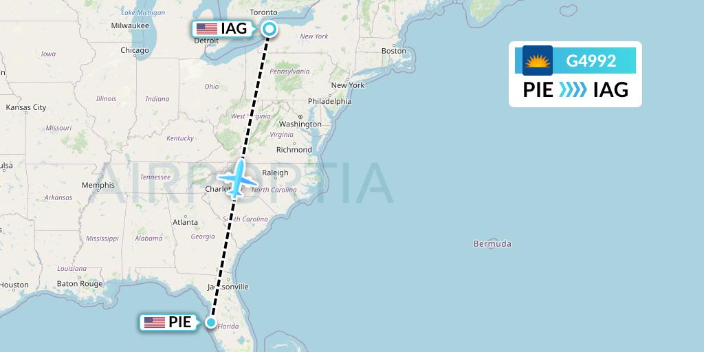 G4992 Allegiant Air Flight Map: St. Petersburg to Niagara Falls