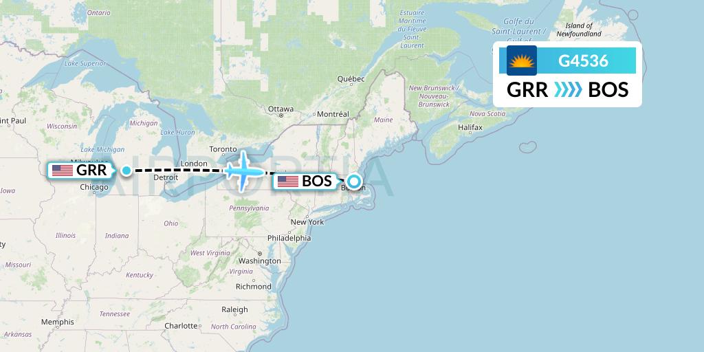 G4536 Allegiant Air Flight Map: Grand Rapids to Boston