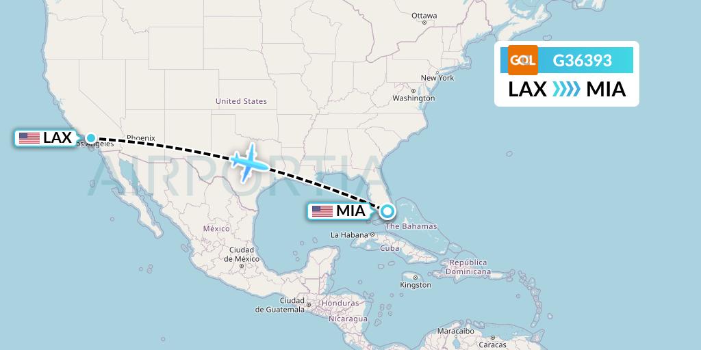 G36393 GOL Transportes Aeros Flight Map: Los Angeles to Miami
