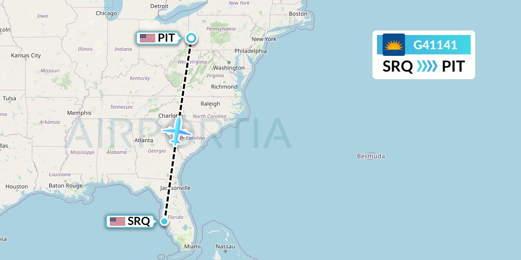G41141 Allegiant Air Flight Map: Sarasota to Pittsburgh