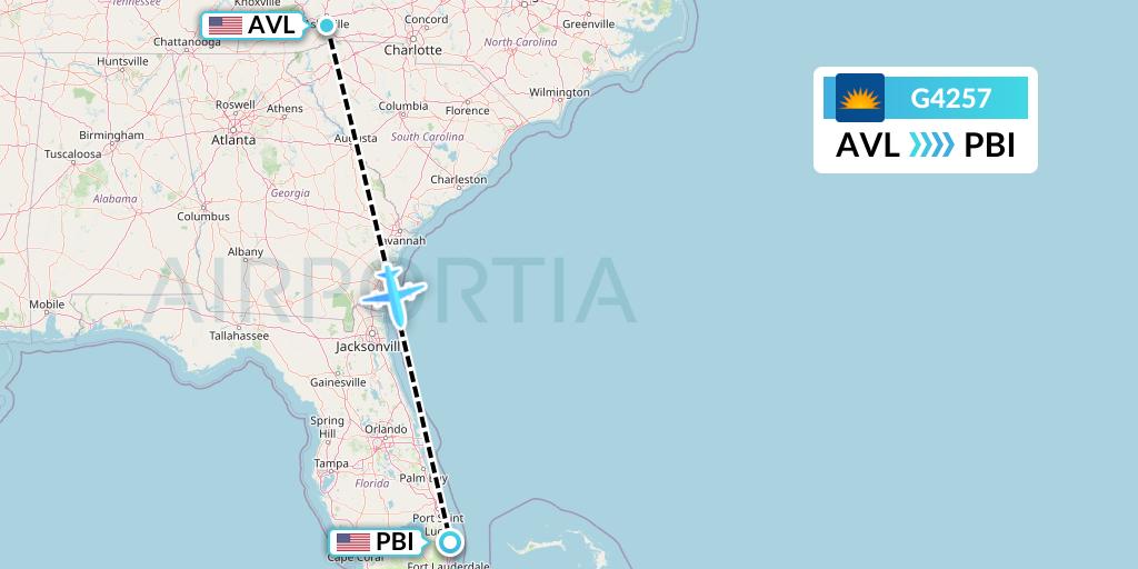 G4257 Allegiant Air Flight Map: Asheville to West Palm Beach