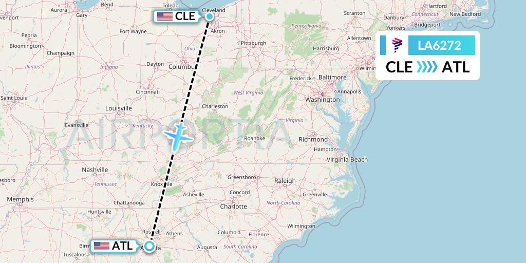 LA6272 LAN Airlines Flight Map: Cleveland to Atlanta