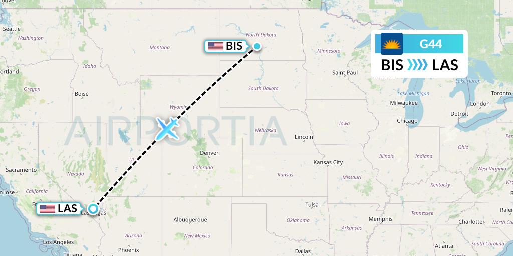 G44 Allegiant Air Flight Map: Bismarck to Las Vegas