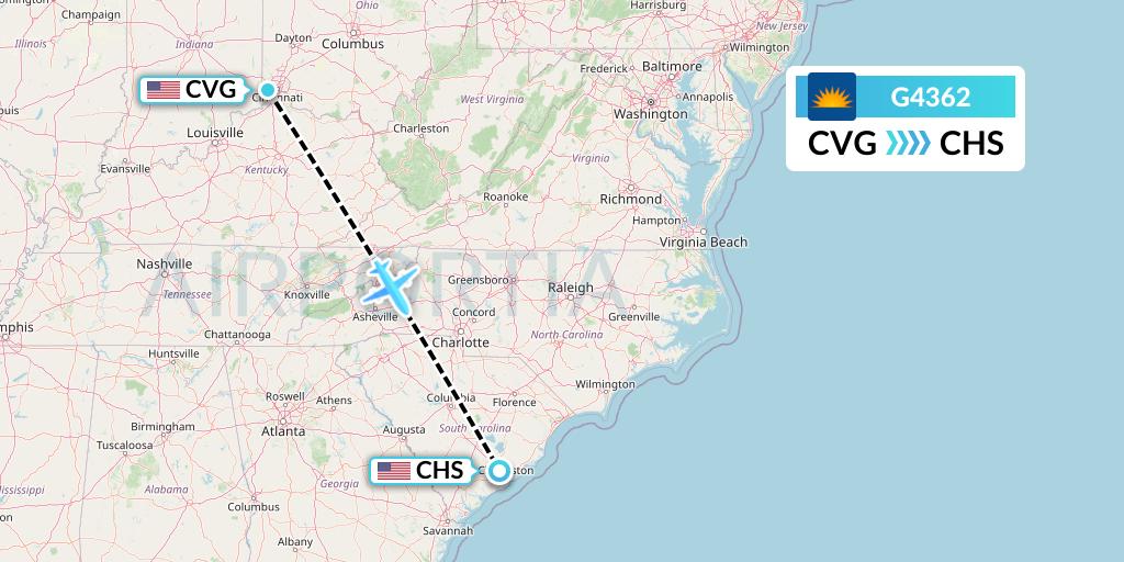 G4362 Allegiant Air Flight Map: Cincinnati to Charleston