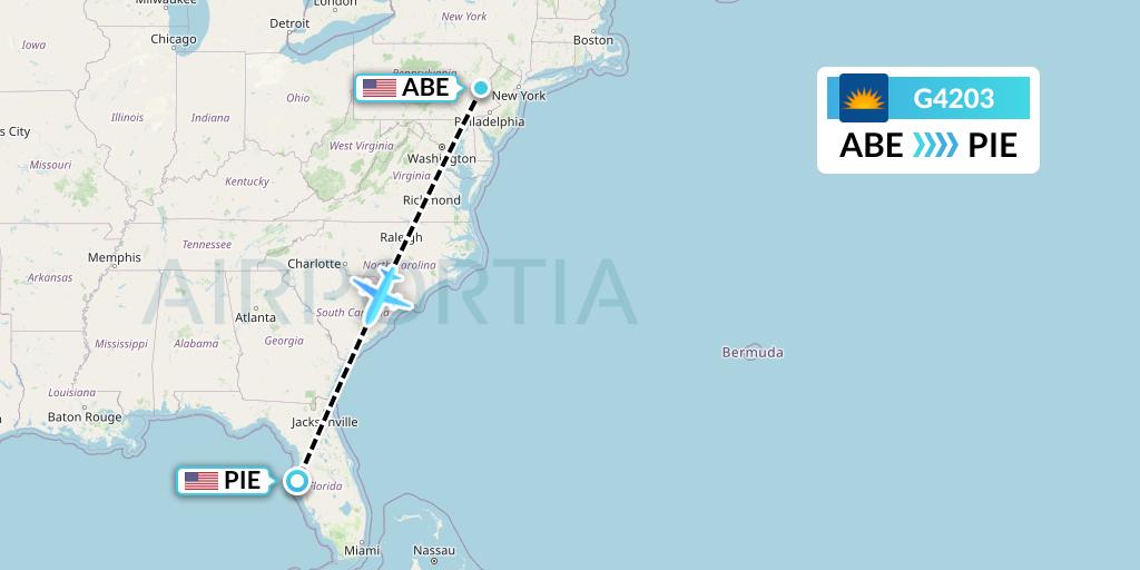 G4203 Allegiant Air Flight Map: Allentown to St. Petersburg