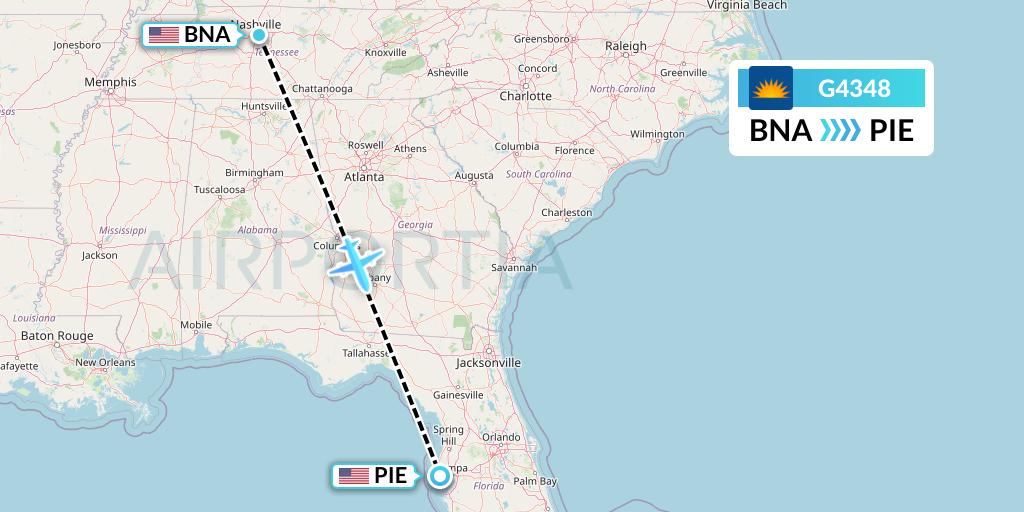 G4348 Allegiant Air Flight Map: Nashville to St. Petersburg