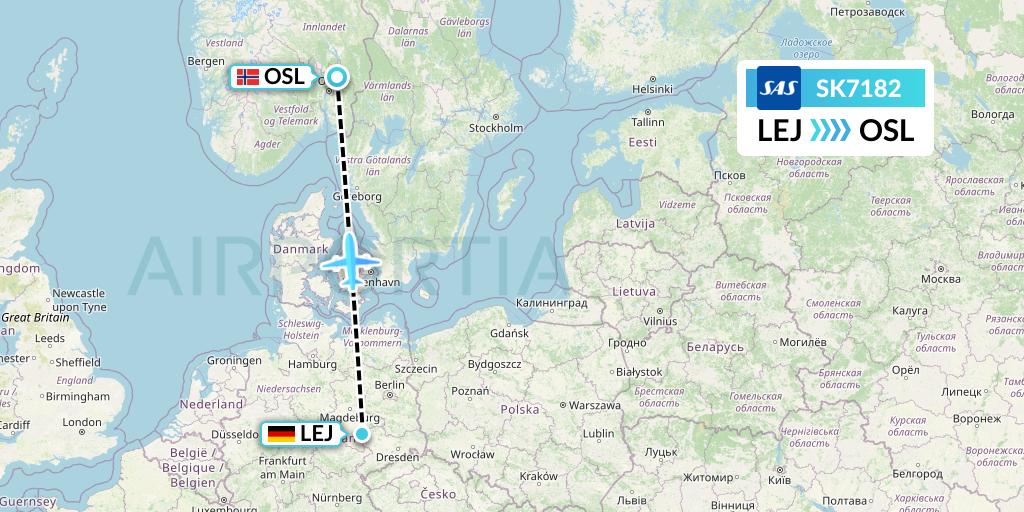 SK7182 SAS Flight Map: Leipzig to Oslo